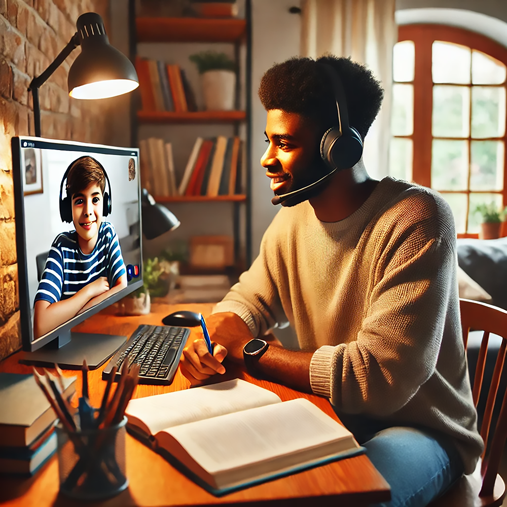 volunteer tutor interacting with student